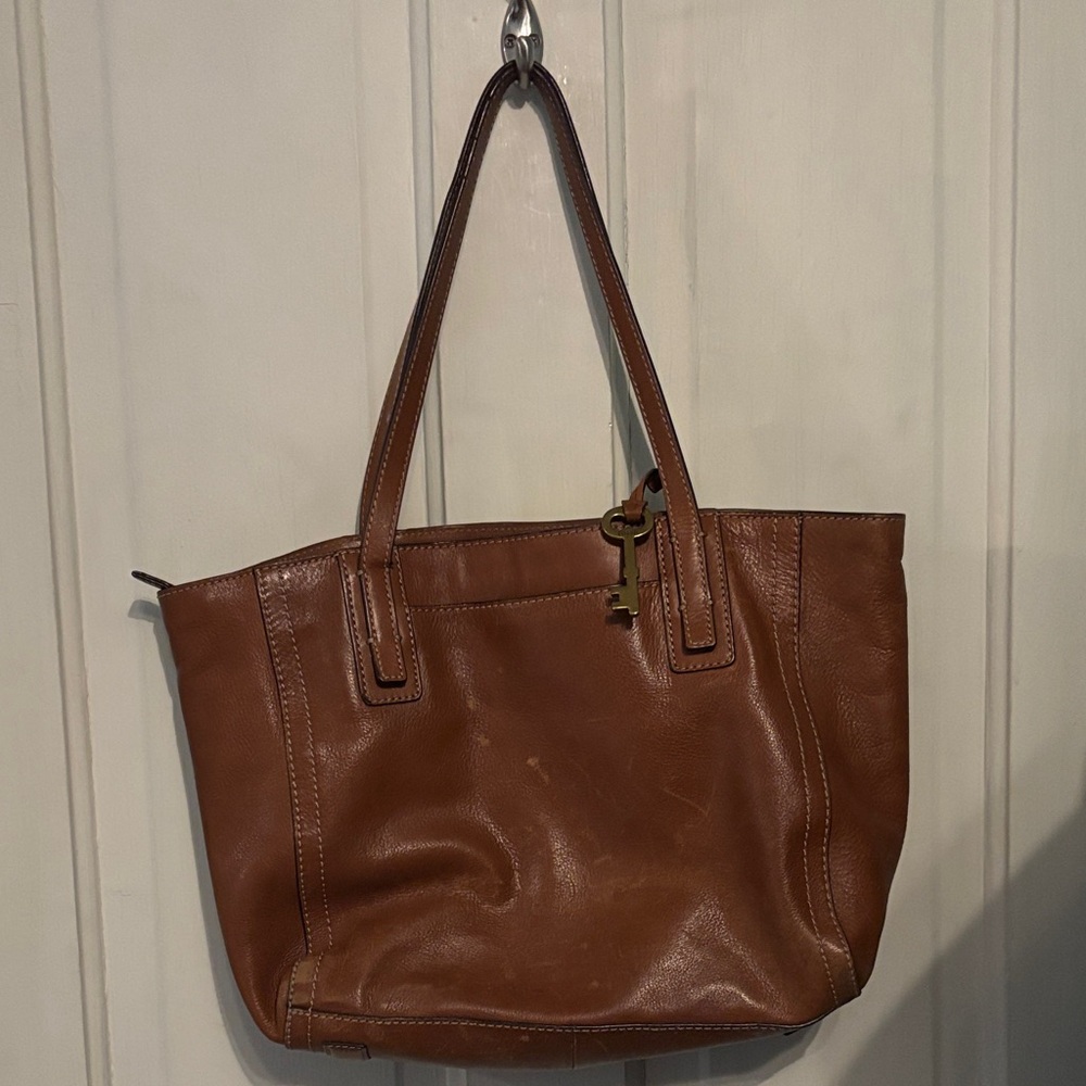 Fossil brown leather tote purse